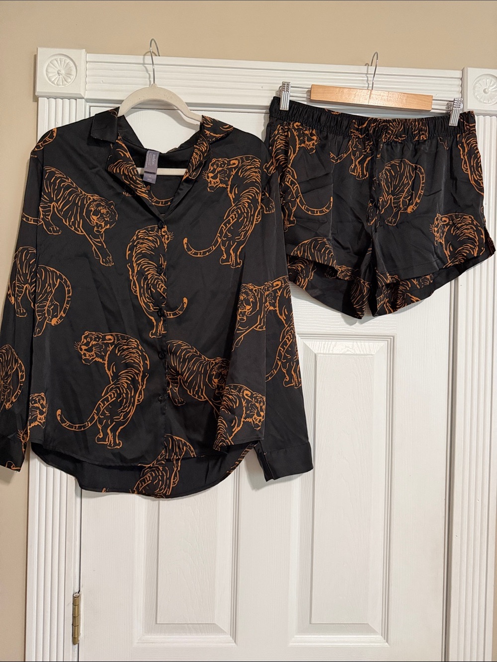 Auden Black Pajama Set with Orange Tiger Print